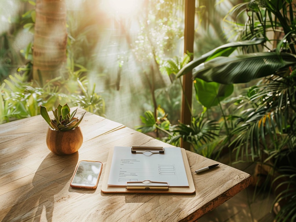 Notebook and checklist on a table, representing starting small